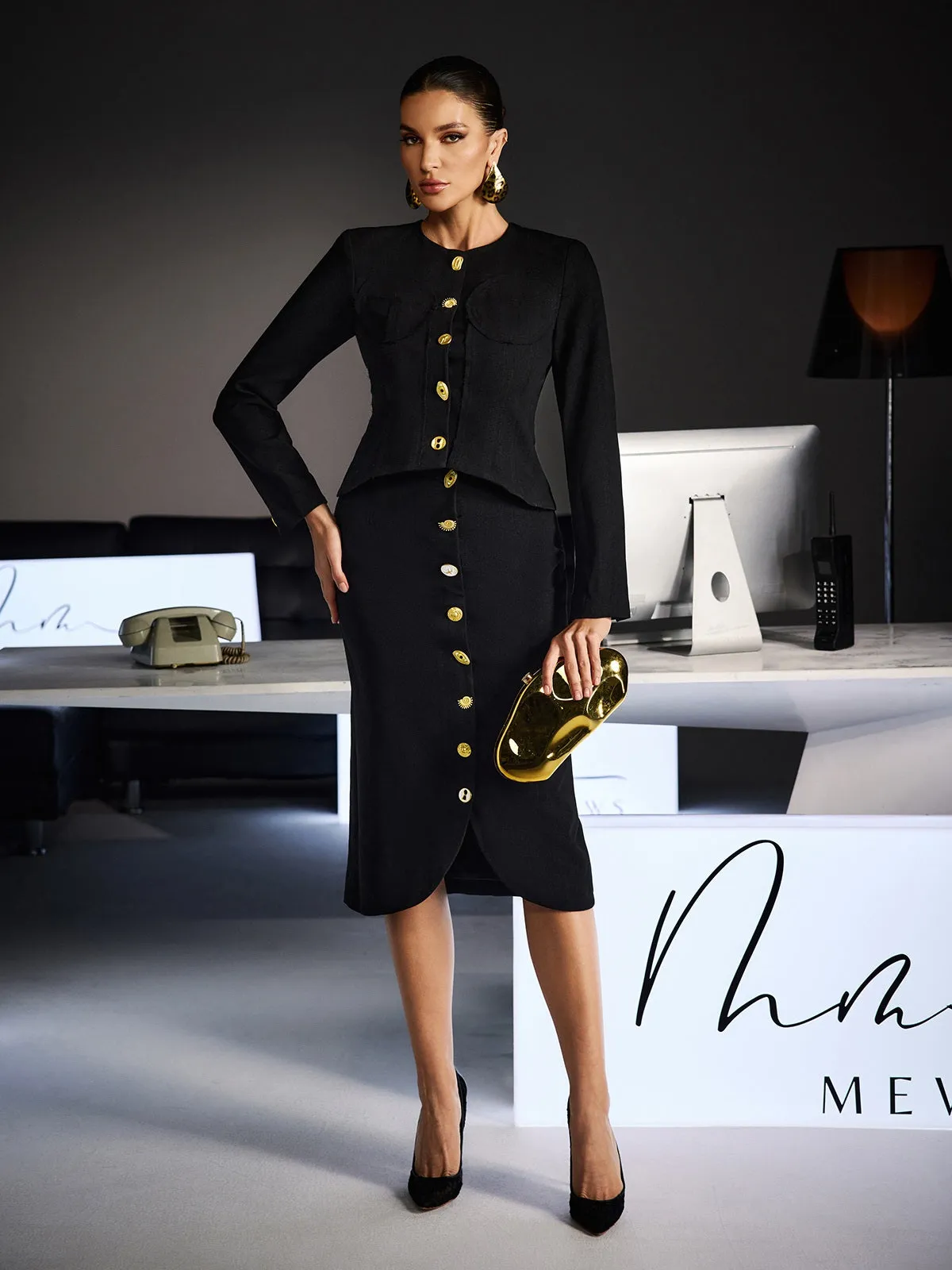 Fevziye Long Sleeve Button Lace Up Skirt Set sold by Mew Mews product image thumbnail 3