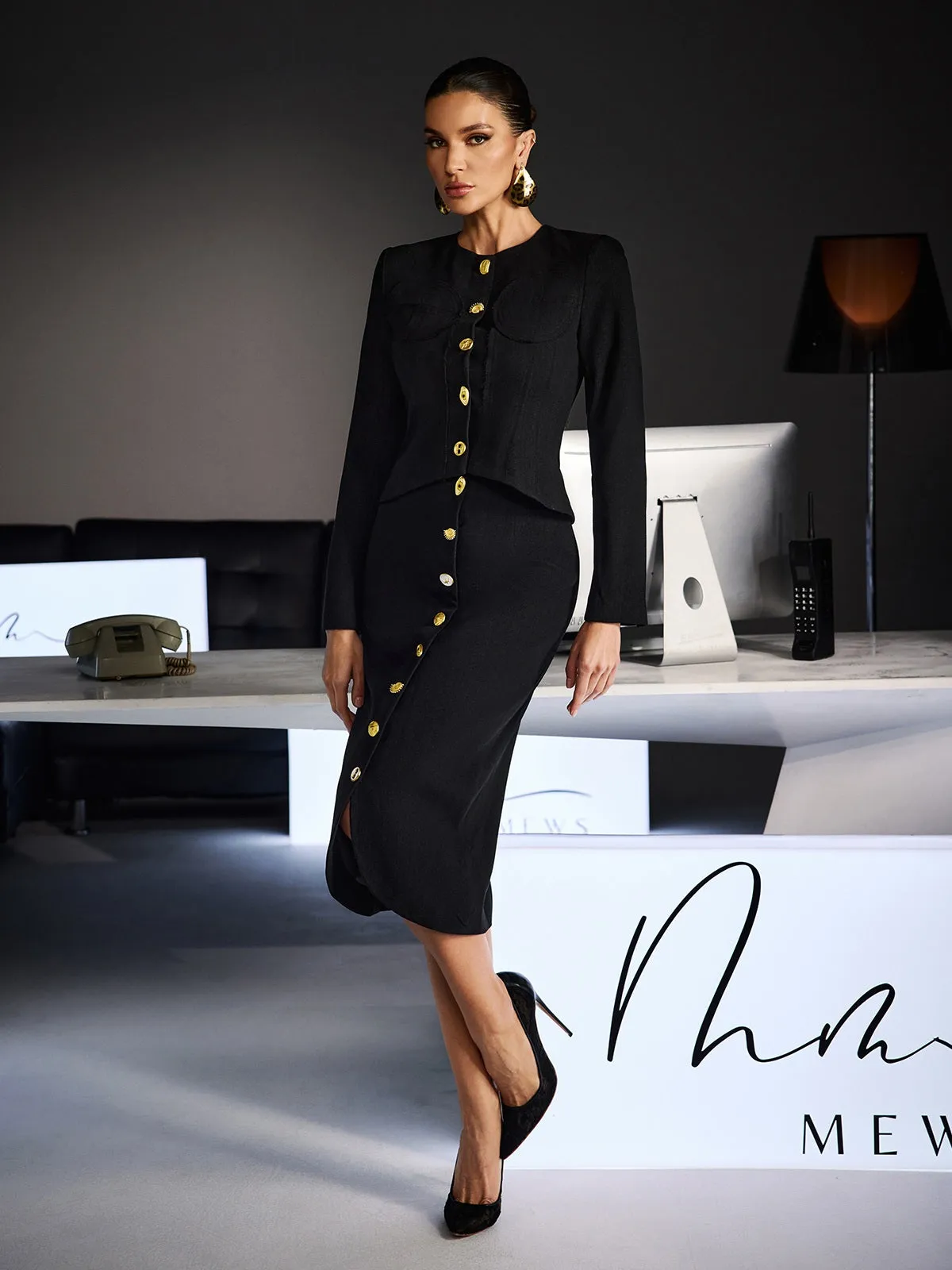 Fevziye Long Sleeve Button Lace Up Skirt Set sold by Mew Mews product image thumbnail 4