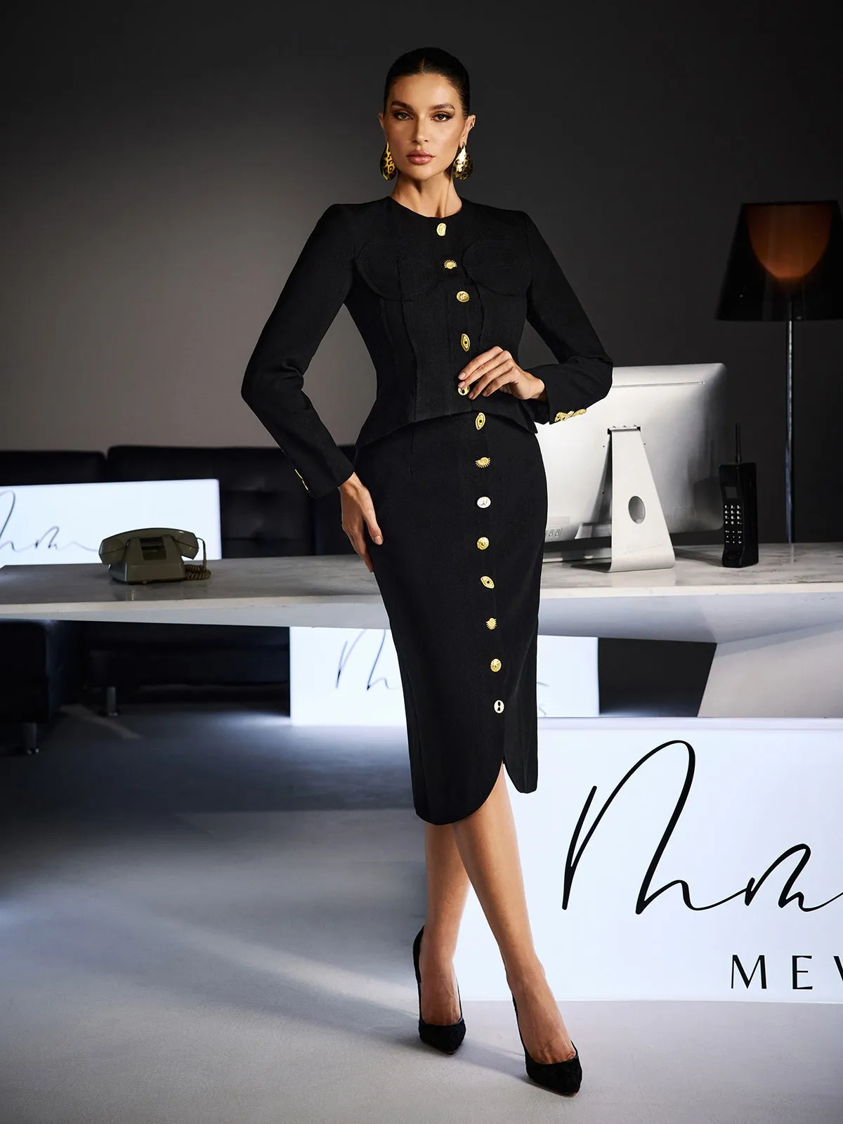 Fevziye Long Sleeve Button Lace Up Skirt Set sold by Mew Mews product image thumbnail 5