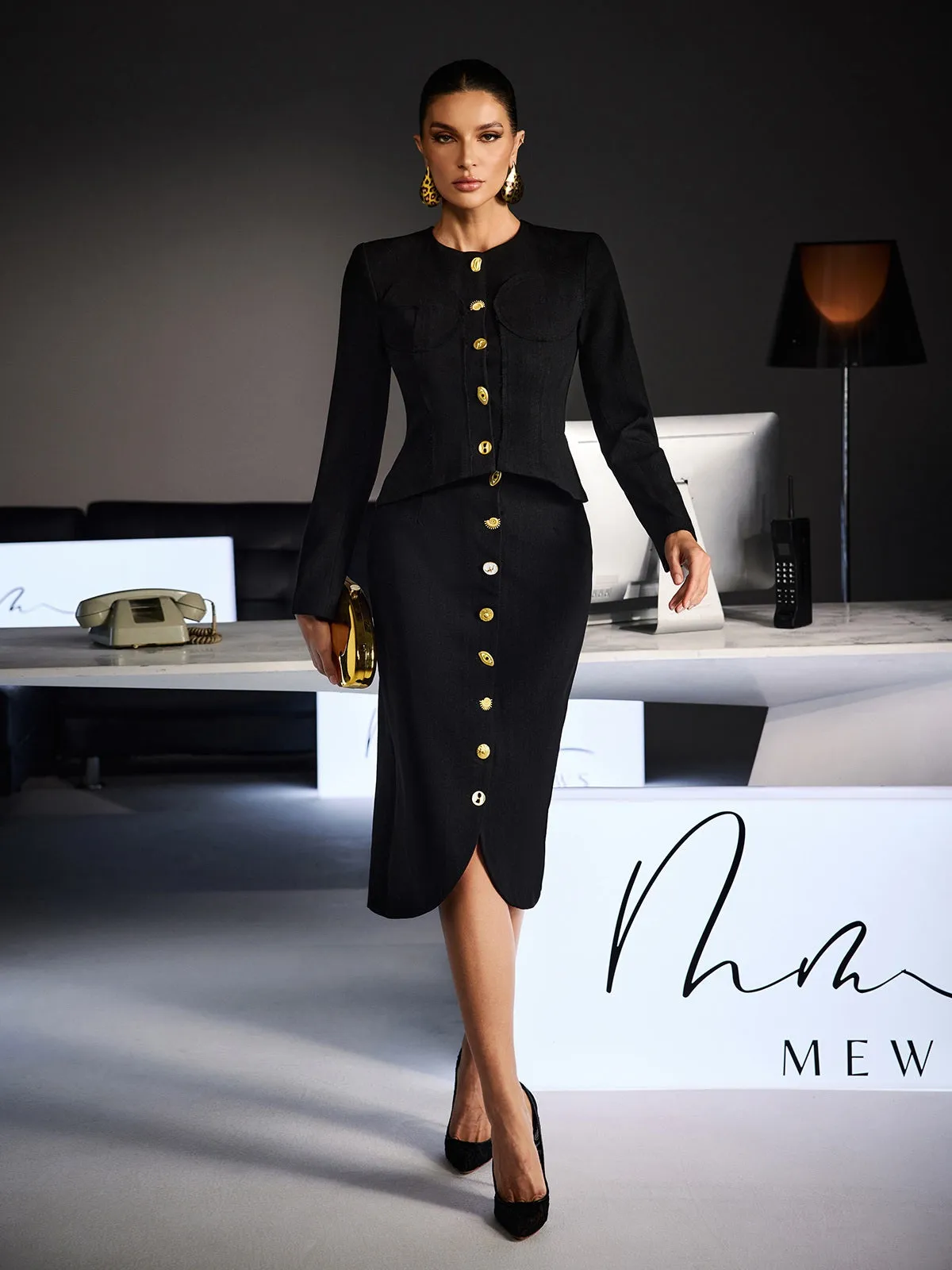 Fevziye Long Sleeve Button Lace Up Skirt Set sold by Mew Mews product image thumbnail 2