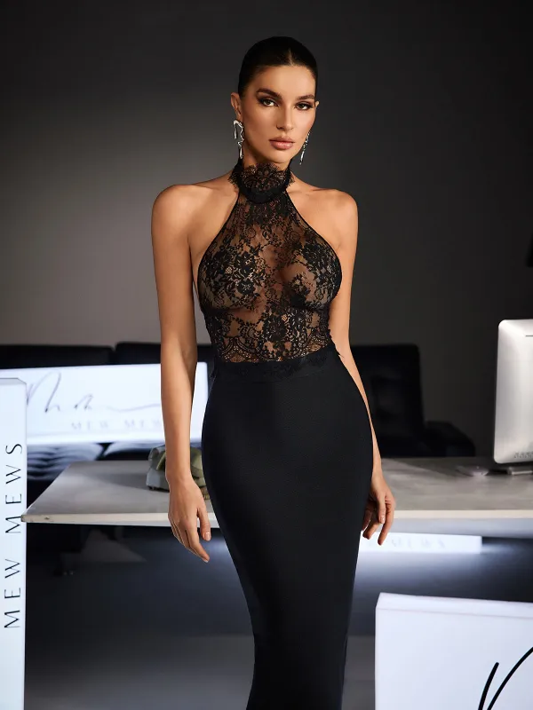 Fiete Halterneck Lace Bodycon Top sold by Mew Mews