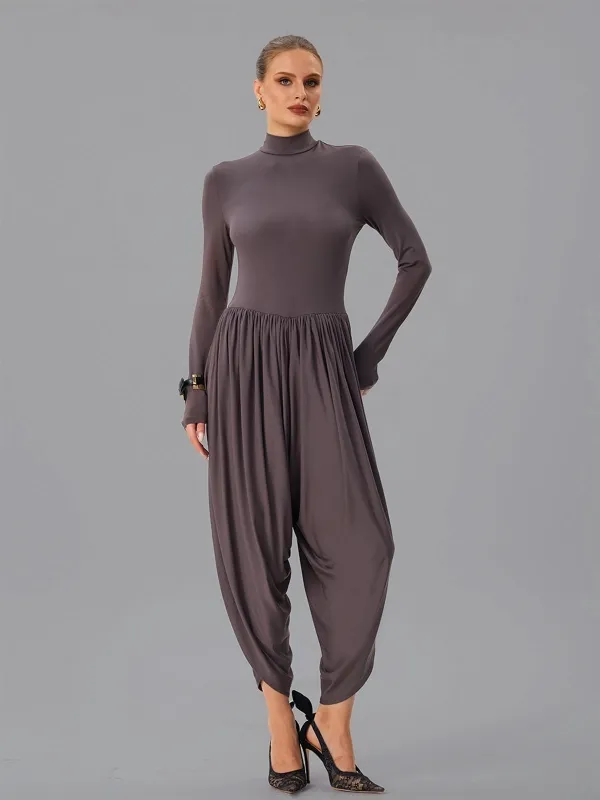 Laurien Long Sleeve Ruched Jumpsuit In Grey made by Mew Mews