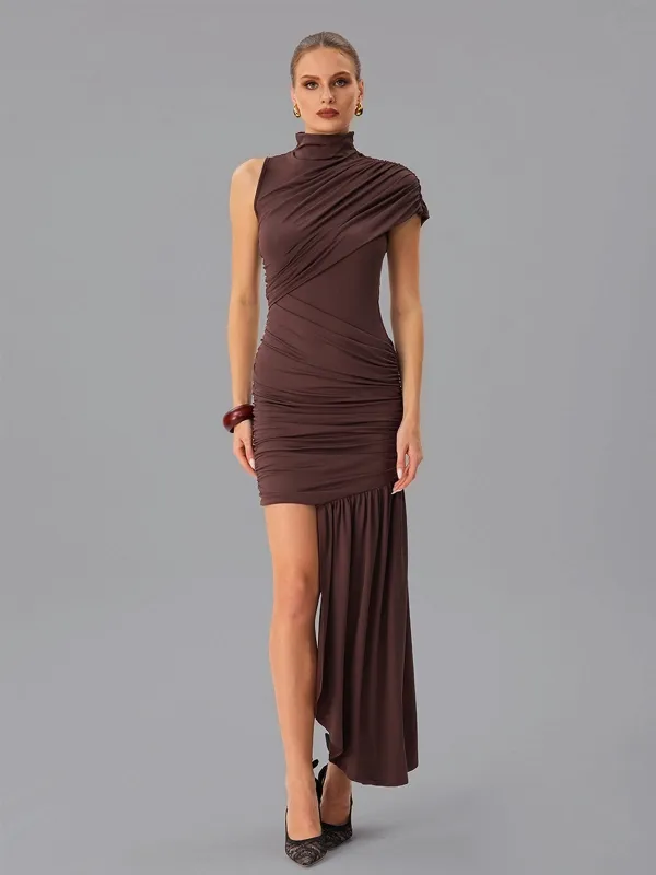 Fauna High Neck Ruched Asymmetric Dress sold by Mew Mews