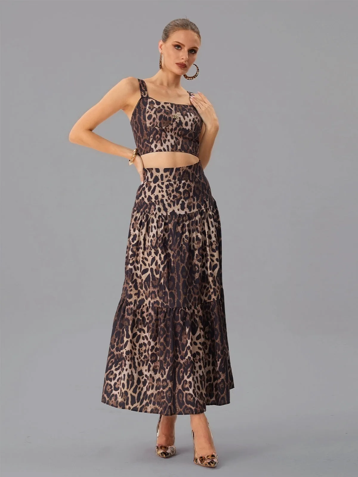 Farhana Sleeveless Leopard Skirt Set sold by Mew Mews