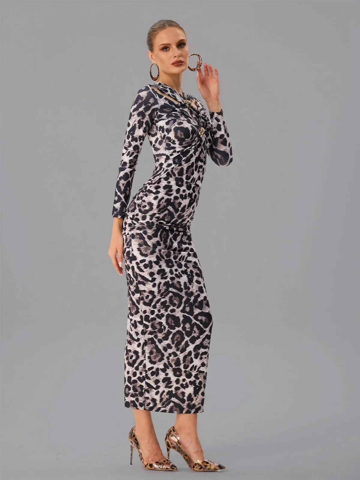 Farhan Long Sleeve Leopard Maxi Dress sold by Mew Mews product image thumbnail 4