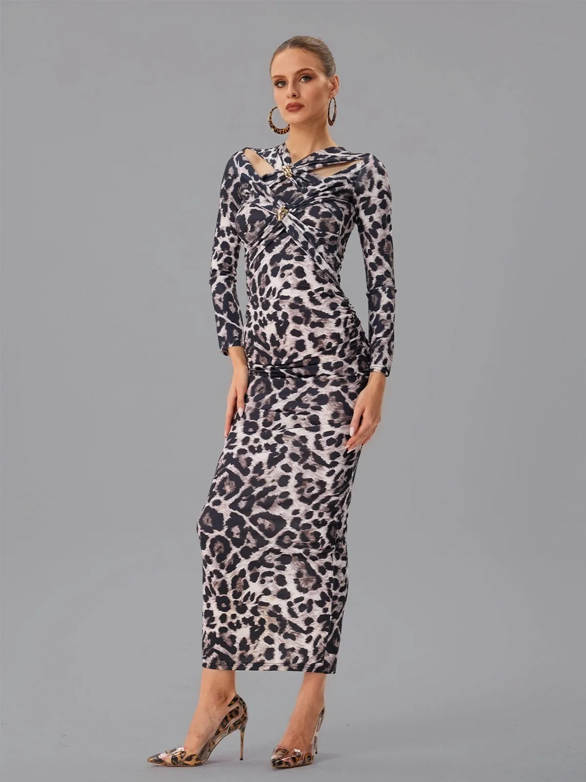 Farhan Long Sleeve Leopard Maxi Dress sold by Mew Mews product image thumbnail 3