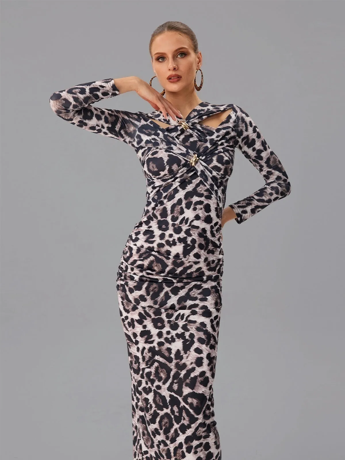 Farhan Long Sleeve Leopard Maxi Dress sold by Mew Mews product image thumbnail 2