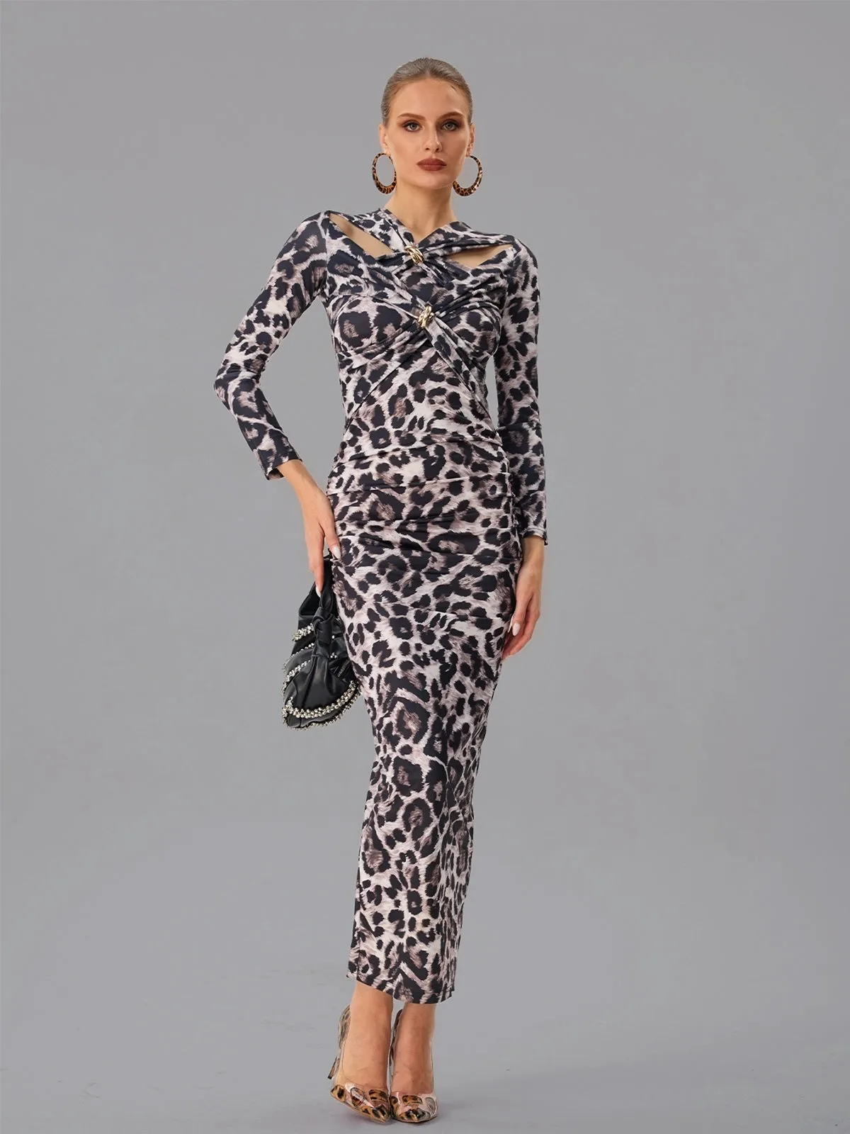 Farhan Long Sleeve Leopard Maxi Dress sold by Mew Mews product image thumbnail 5