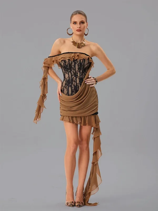 Dyphonia Strapless Lace Ruffle Mini Dress sold by Mew Mews