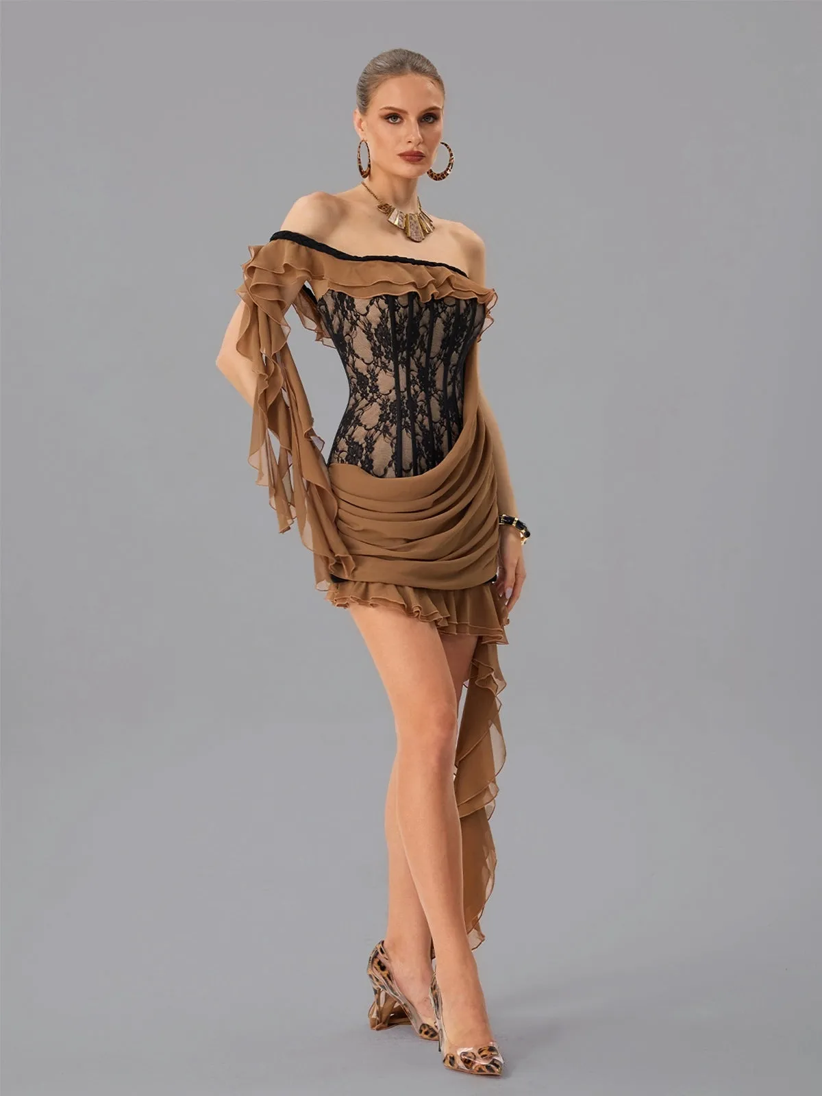 Dyphonia Strapless Lace Ruffle Mini Dress sold by Mew Mews product image thumbnail 5