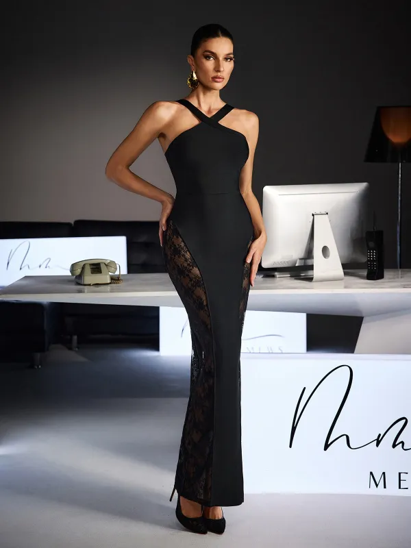 Fevronia Halterneck Lace Bandage Maxi Dress sold by Mew Mews