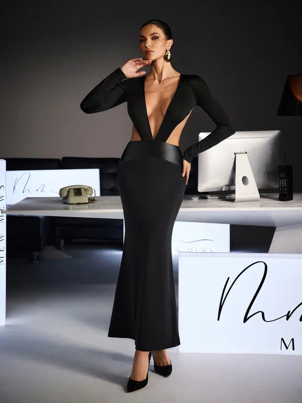 Ulthrix Plunge Neck Cutout Maxi Dress sold by Mew Mews