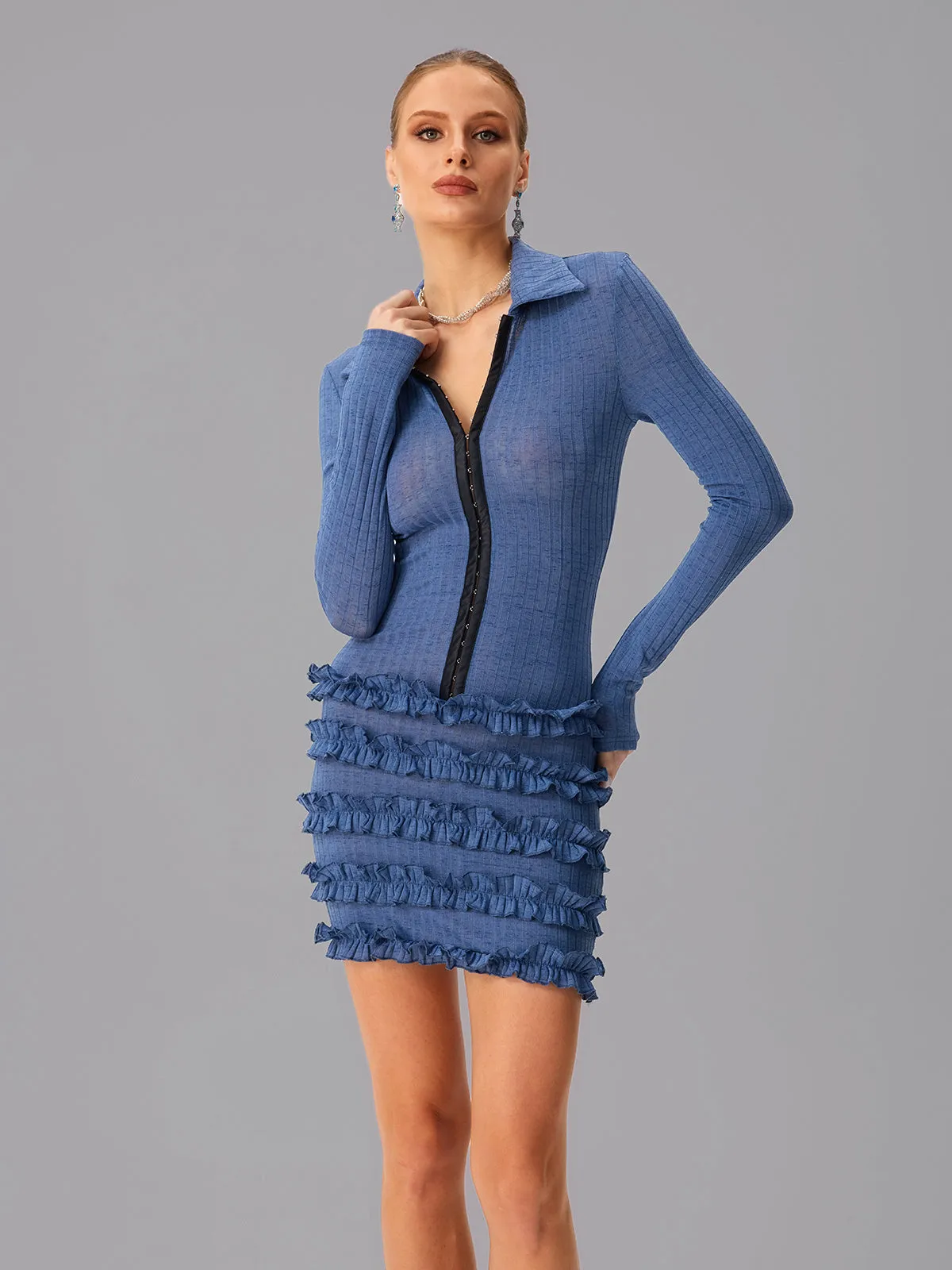 Jovistata Long Sleeve Curl Knit Mini Dress sold by Mew Mews