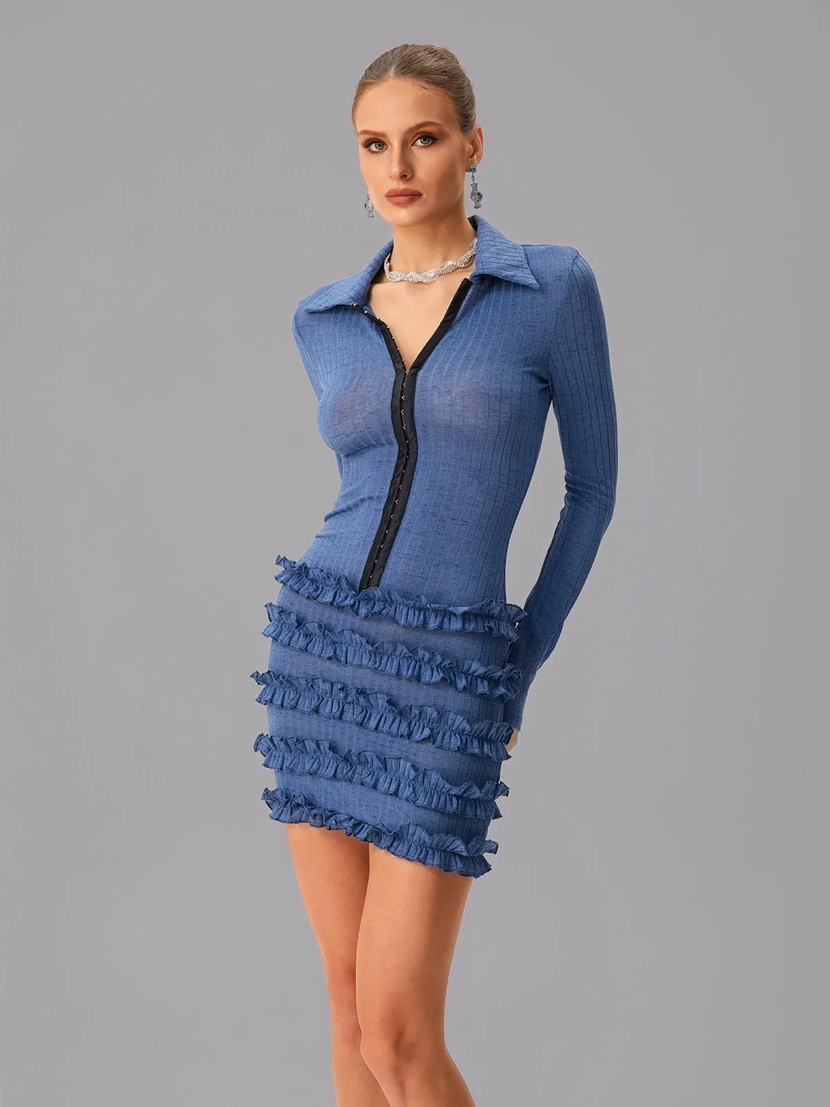 Jovistata Long Sleeve Curl Knit Mini Dress sold by Mew Mews product image thumbnail 2