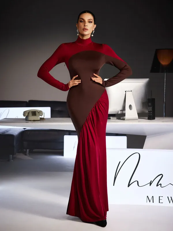 Laurice High Neck Maxi Dress In Wine made by Mew Mews