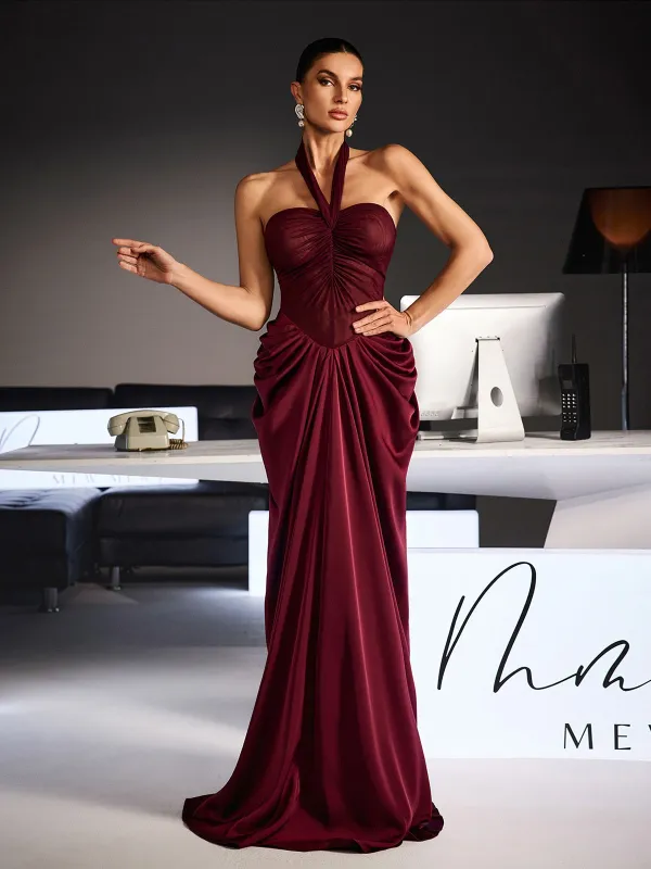 Ferdie Halterneck Draped Maxi Dress made by Mew Mews