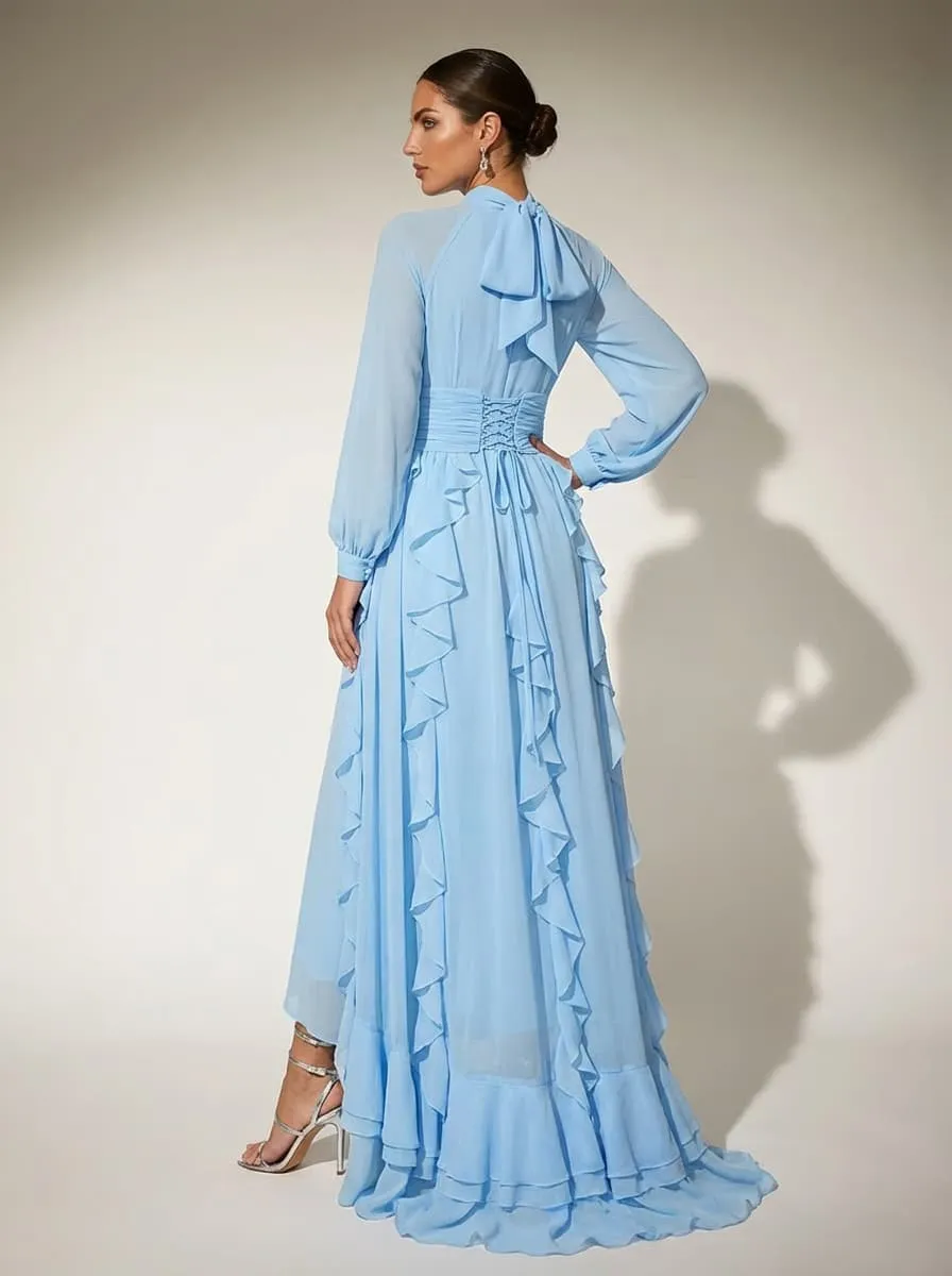 Topologon High Neck Lace Up Ruffle Maxi Dress sold by Mew Mews product image thumbnail 3