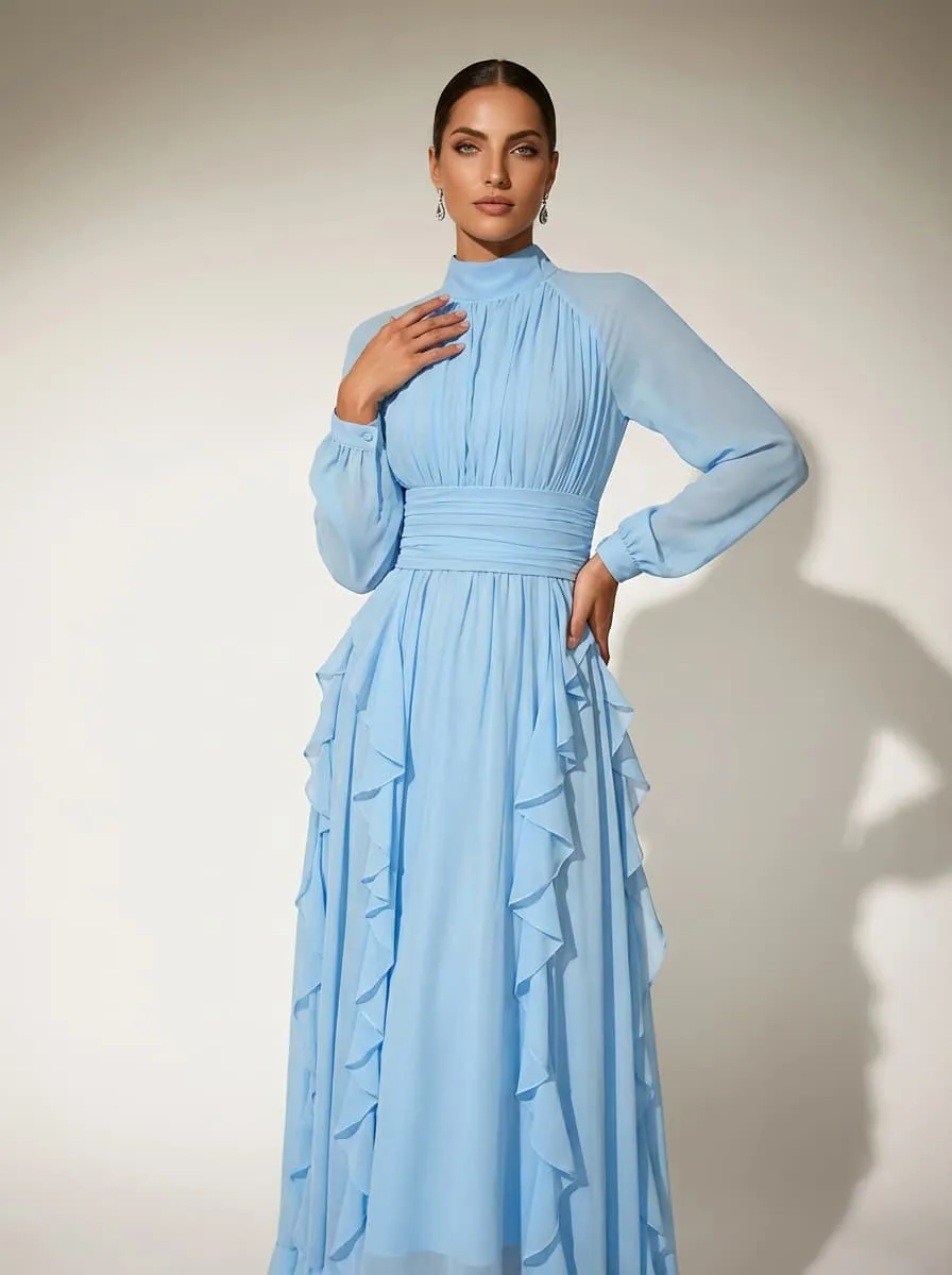 Topologon High Neck Lace Up Ruffle Maxi Dress sold by Mew Mews product image thumbnail 2