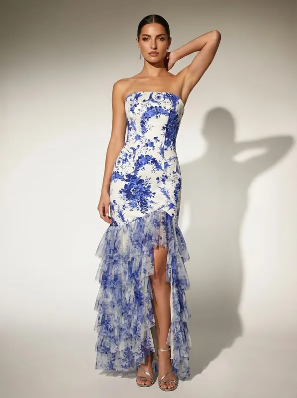 Decoherix Strapless Floral Split Maxi Dress sold by Mew Mews