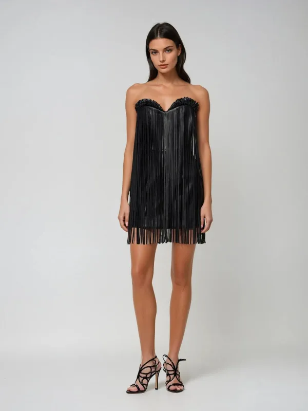 Entangleor Strapless Fringe Mini Dress sold by Mew Mews