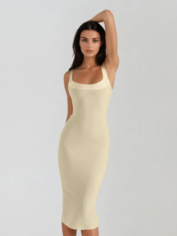 Mistrala Bandage Midi Dress In Beige made by Mew Mews