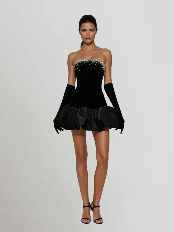 Magnifia Strapless Rhinestone Bubble Mini Dress sold by Mew Mews