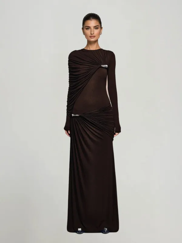 Microtoma Long Sleeve Ruched Maxi Dress sold by Mew Mews