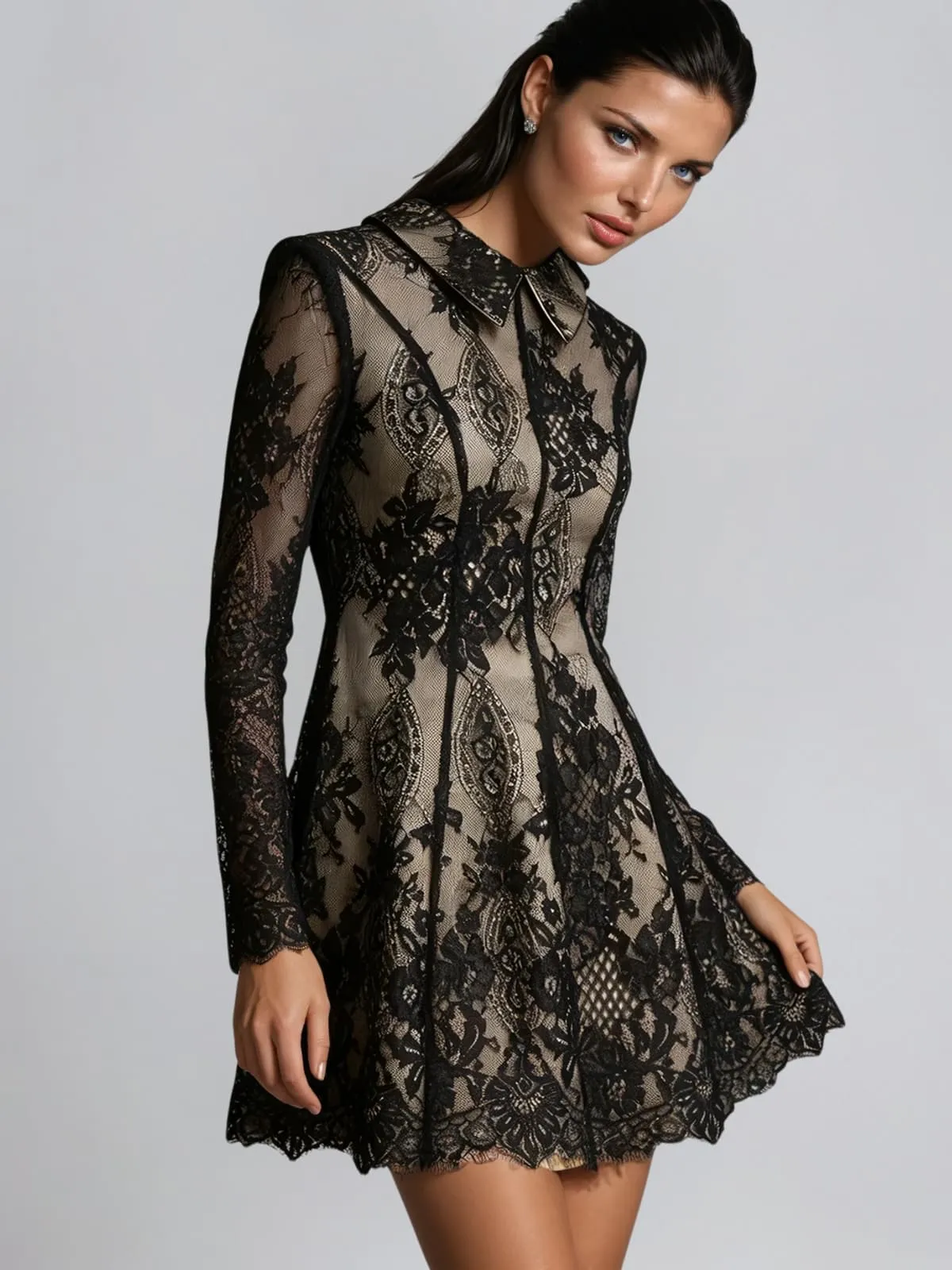 Dyriel Long Sleeve Lace Mini Dress sold by Mew Mews product image thumbnail 3