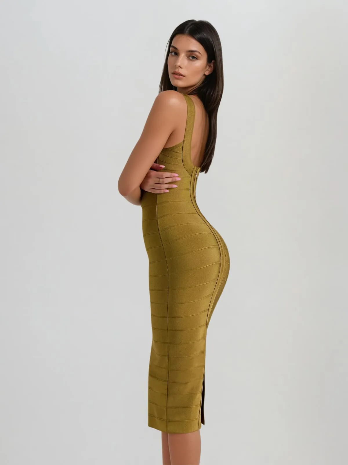 Marengo Bandage Midi Dress In Olive sold by Mew Mews product image thumbnail 4