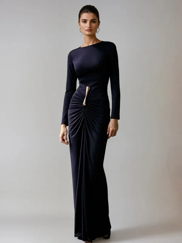 Valmai Long Sleeve Ruched Maxi Dress sold by Mew Mews