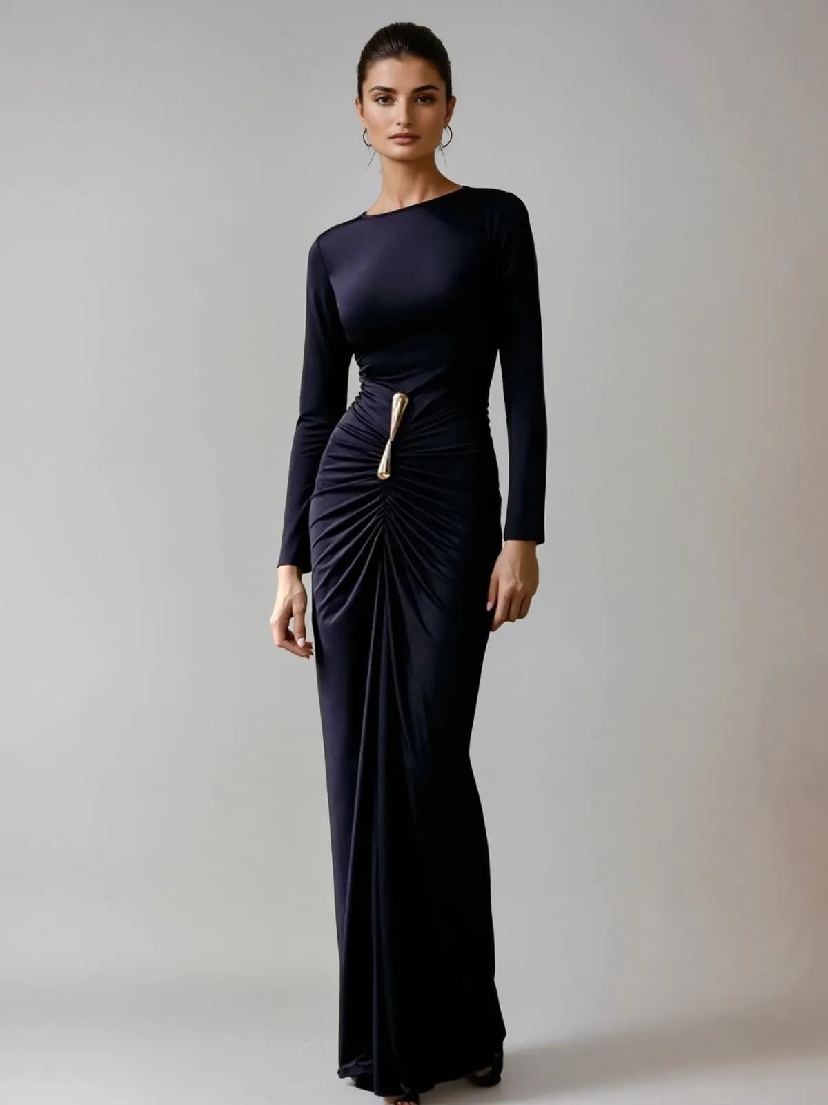 Valmai Long Sleeve Ruched Maxi Dress sold by Mew Mews