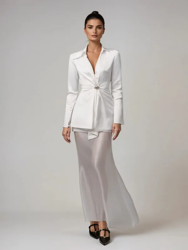 Loveloka Folded Collar Mesh Skirt Set sold by Mew Mews