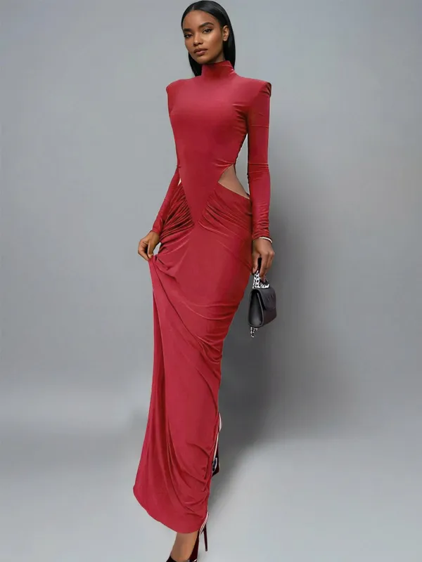 Dualux High Neck Cutout Maxi Dress In Red sold by Mew Mews
