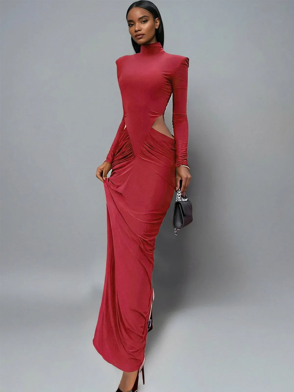 Dualux High Neck Cutout Maxi Dress In Red sold by Mew Mews
