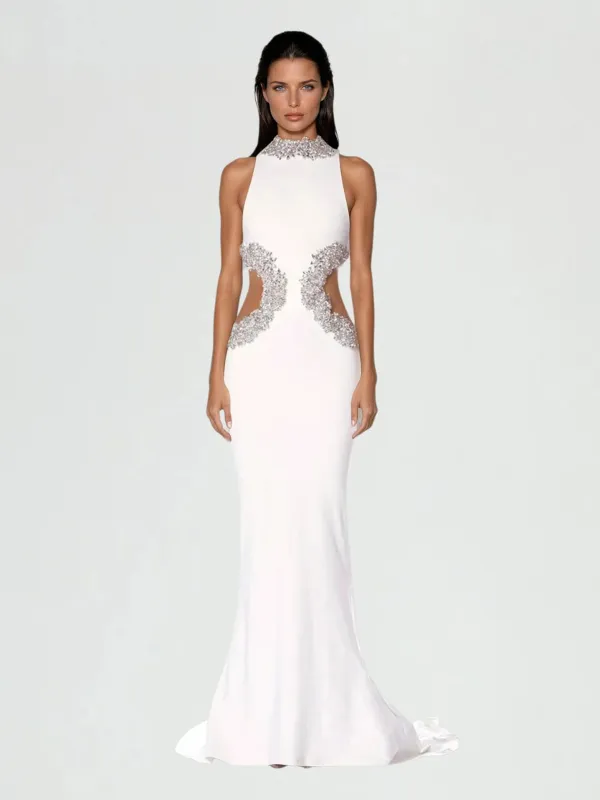 Lenticor Sleeveless Cutout Crystal Maxi Dress sold by Mew Mews