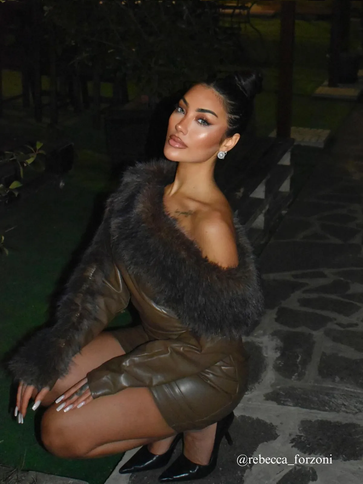 Dioptra One Shoulder Leather Faux Fur Mini Dress In Chocolate sold by Mew Mews product image thumbnail 4