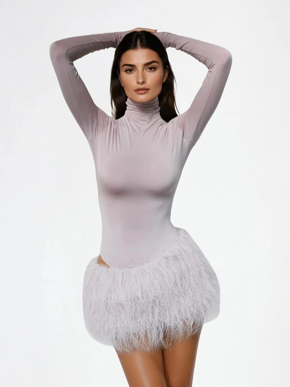 Ardita High Neck Feather Skirt Set In Pink sold by Mew Mews product image thumbnail 3