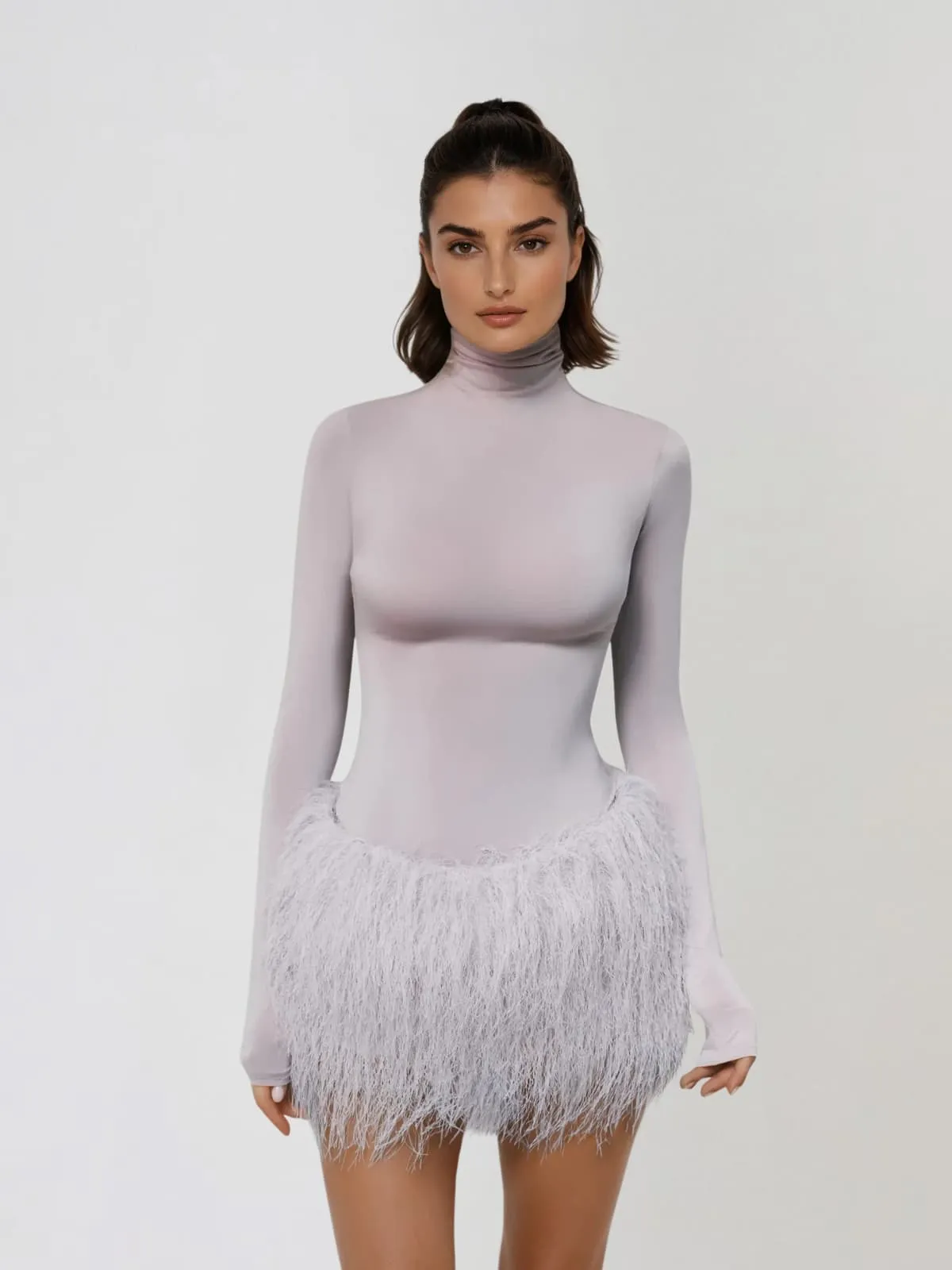 Ardita High Neck Feather Skirt Set In Pink sold by Mew Mews product image thumbnail 4