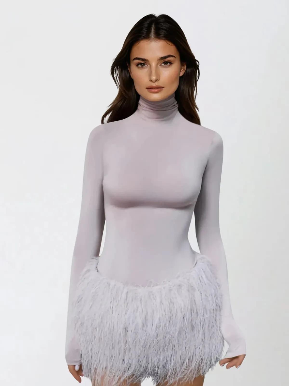 Ardita High Neck Feather Skirt Set In Pink sold by Mew Mews