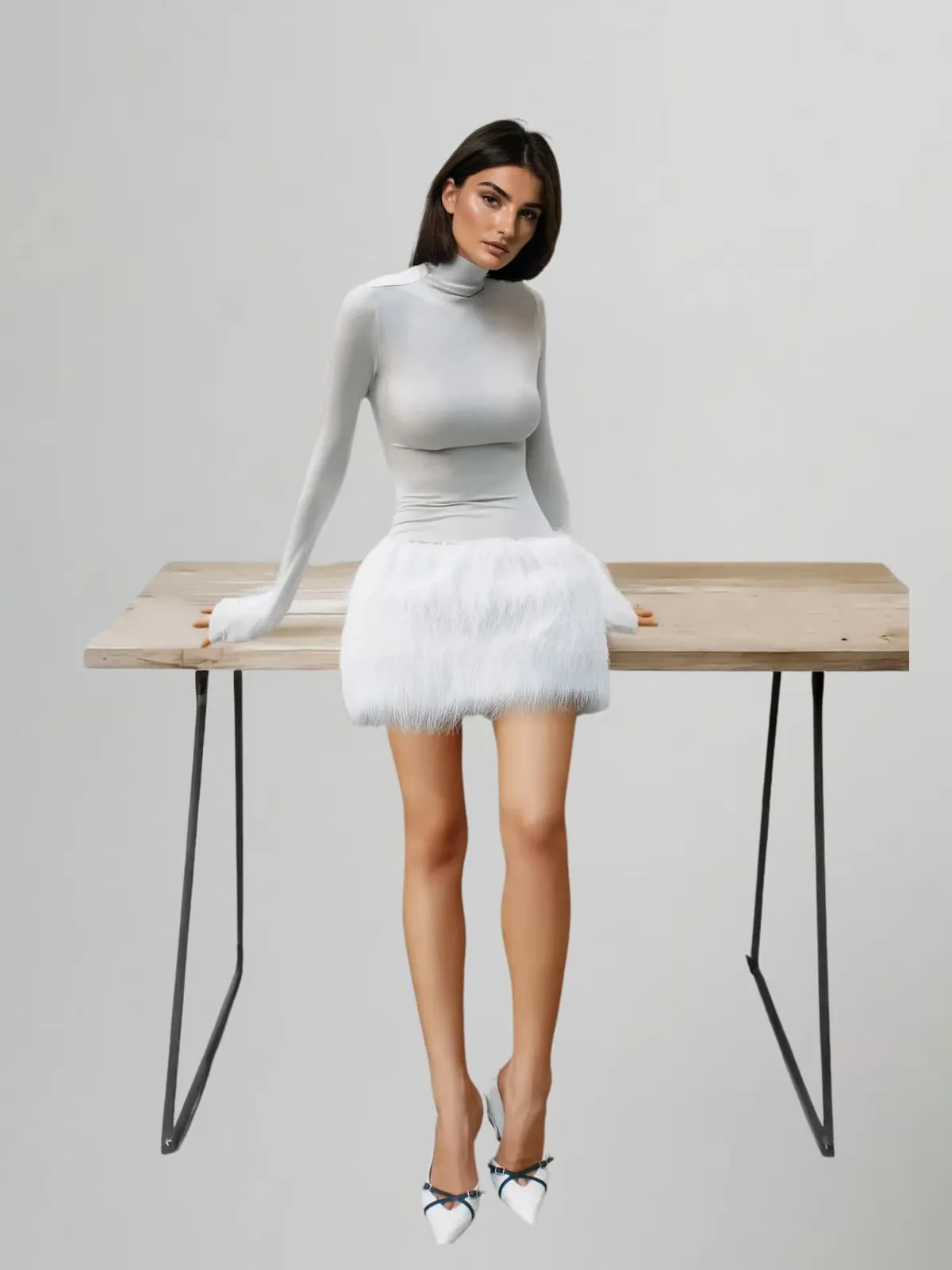 Ardita High Neck Feather Skirt Set In Grey sold by Mew Mews product image thumbnail 3