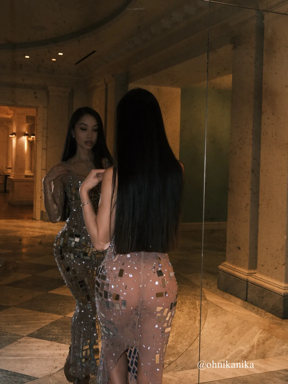 Jynvira Spaghetti Rhinestone Acrylic Mesh Maxi Dress sold by Mew Mews product image thumbnail 5