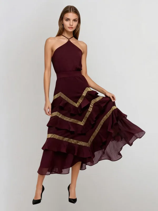 Lagrangea Halterneck Tiered Maxi Dress sold by Mew Mews