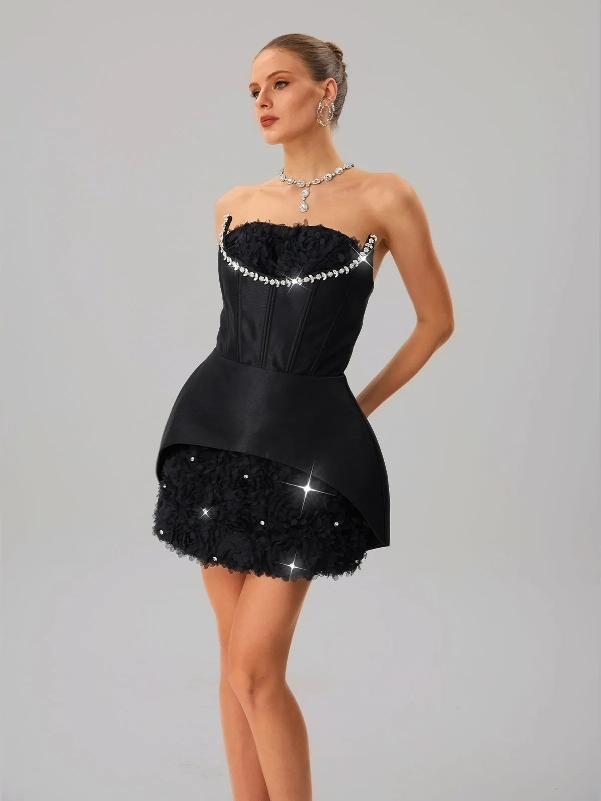 Fariha Strapless Corset Flower Mini Dress sold by Mew Mews product image thumbnail 5