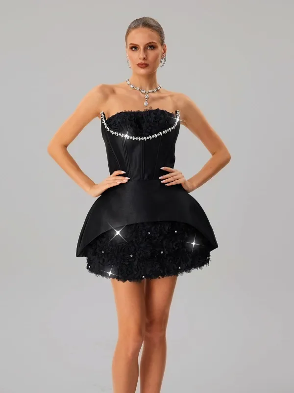 Fariha Strapless Corset Flower Mini Dress sold by Mew Mews