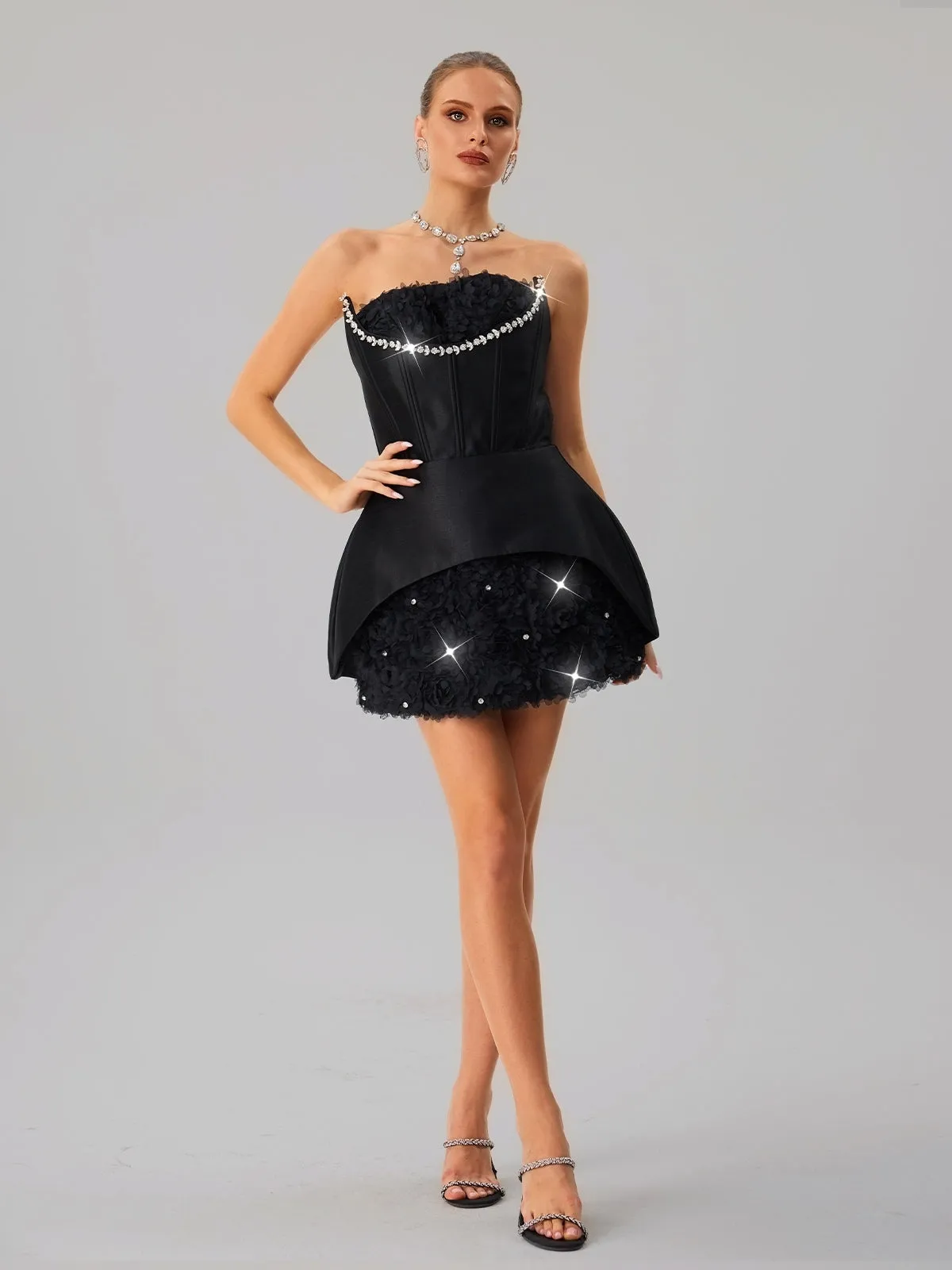 Fariha Strapless Corset Flower Mini Dress sold by Mew Mews product image thumbnail 3
