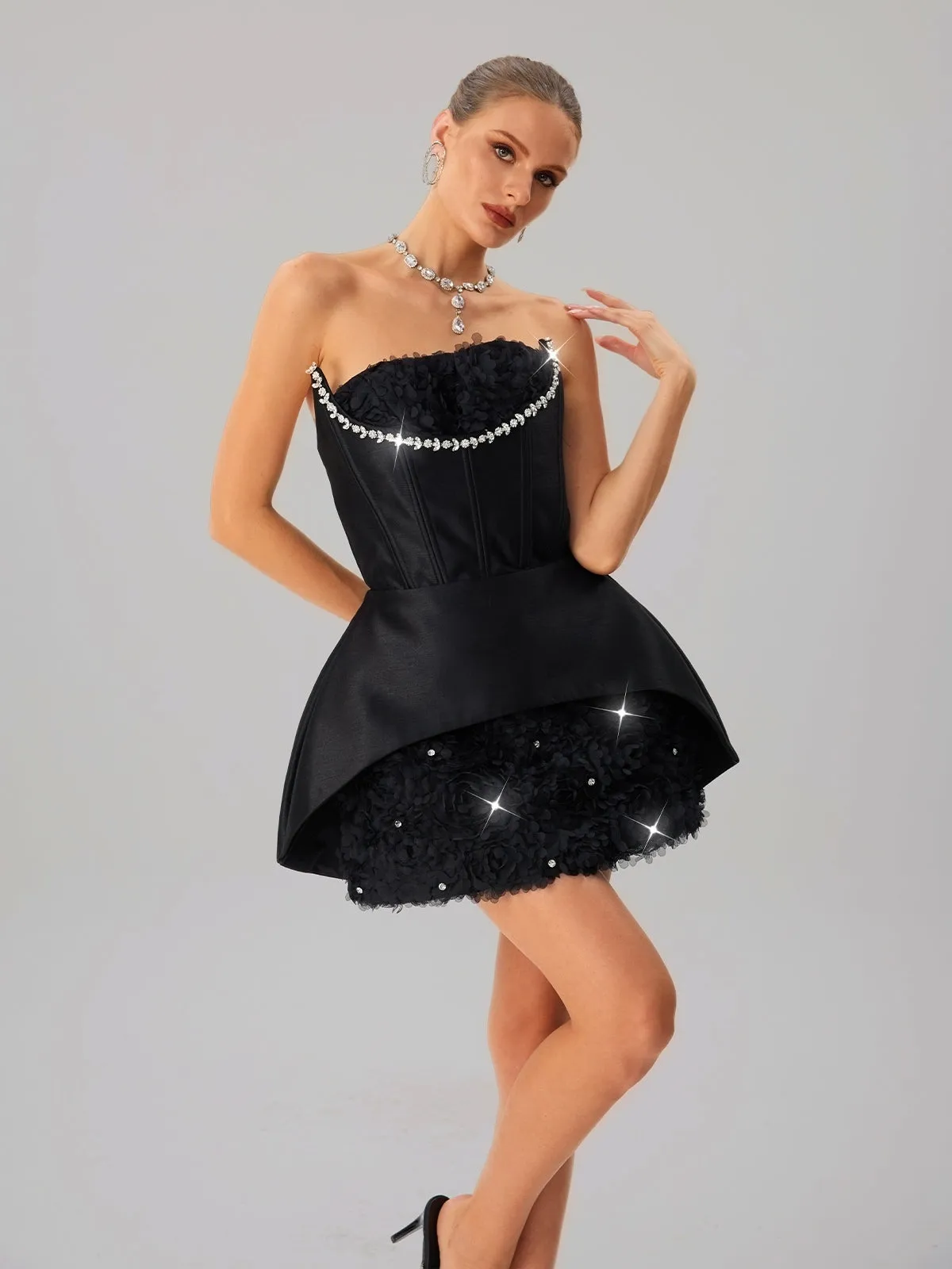 Fariha Strapless Corset Flower Mini Dress sold by Mew Mews product image thumbnail 2