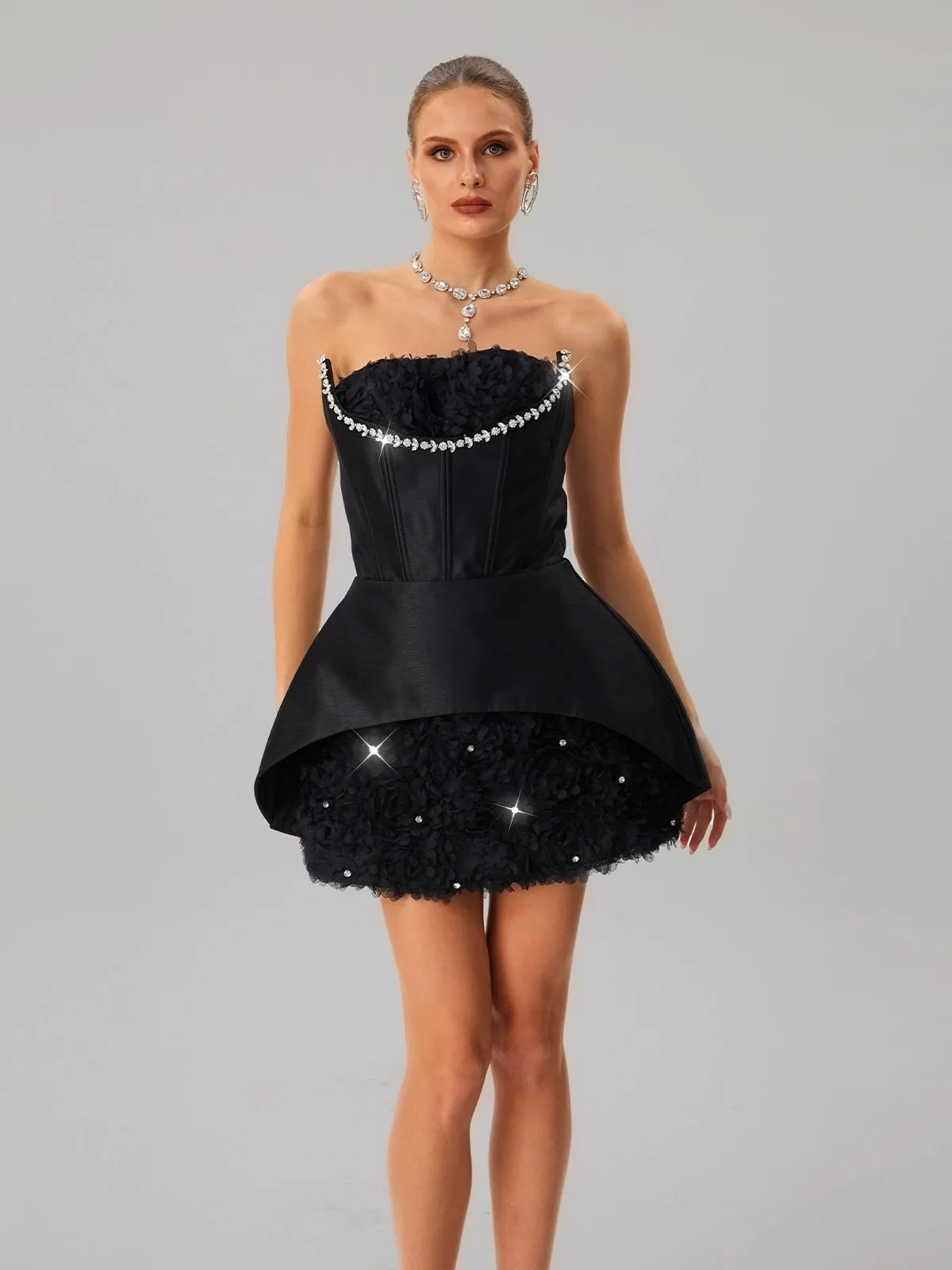 Fariha Strapless Corset Flower Mini Dress sold by Mew Mews product image thumbnail 4