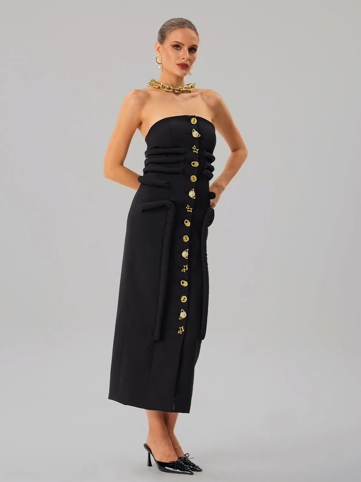 Faridun Strapless Button Maxi Dress sold by Mew Mews product image thumbnail 4