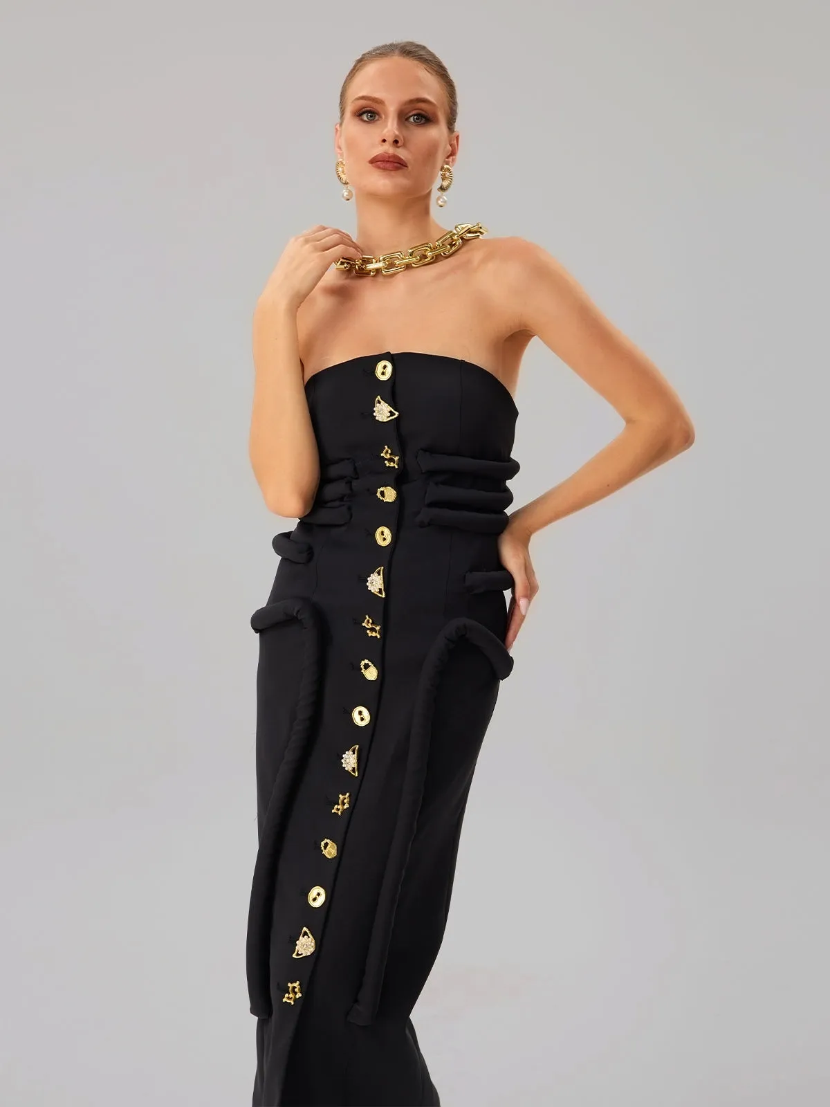 Faridun Strapless Button Maxi Dress sold by Mew Mews product image thumbnail 5