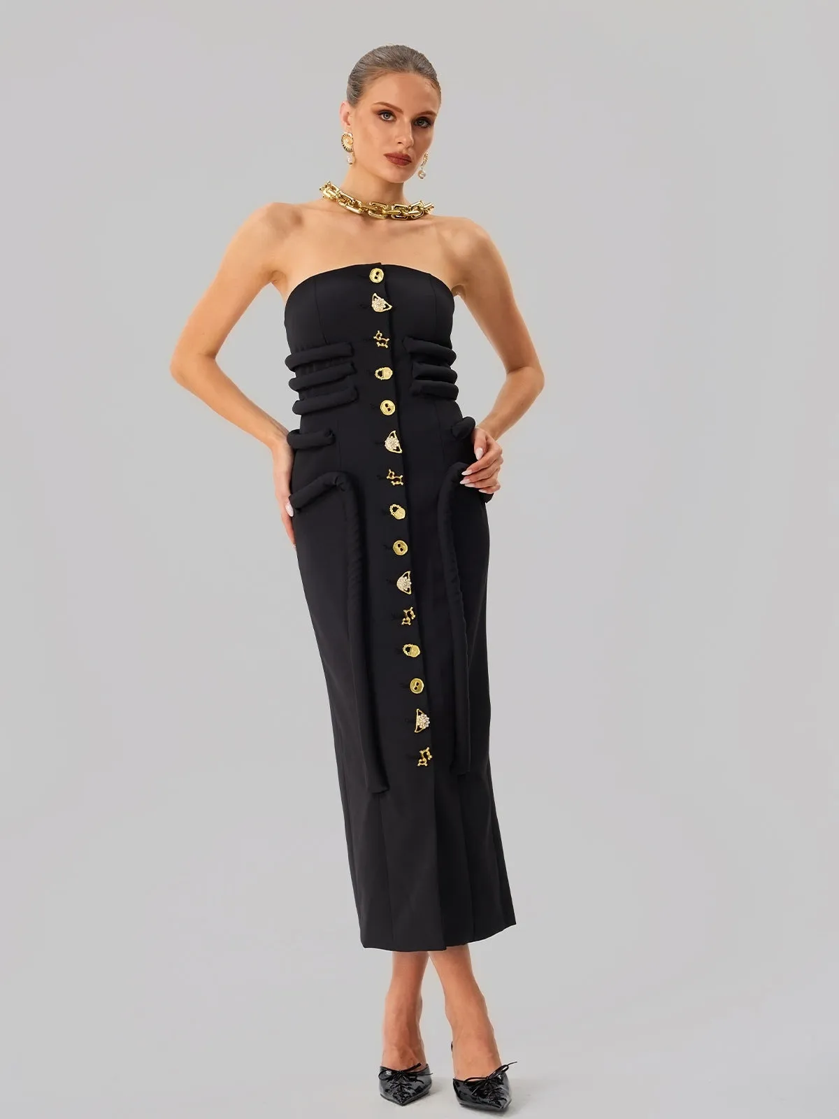 Faridun Strapless Button Maxi Dress sold by Mew Mews product image thumbnail 2